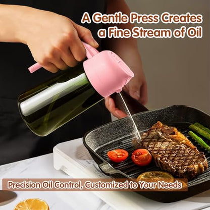 YARRAMATE 2Pcs 16oz/470ml Dark Green Oil Sprayer for Cooking with Stickers, Food-grade Premium 2 in 1 Olive Oil Dispenser Bottle for Kitchen Gadgets, Air Fryer, Salad, Frying, BBQ (Pink&Black) - color: 16_2Pcs Black&Pink