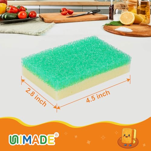 UNIMADE Scrub Sponge, Temperature Responsive Dual-Sided Cleaning Sponges, Non-Scratch Dish Sponge for Kitchen, Soft in Warm Water & Firm in Cold, 12 Pack - size: 12 Pack