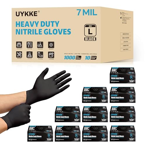 HEAVY DUTY 7 Mil Nitrile Black Gloves Disposable Latex Free Rubber Latex Cleaning Mechanic Food Prep Gloves 1000PCs - size: Large