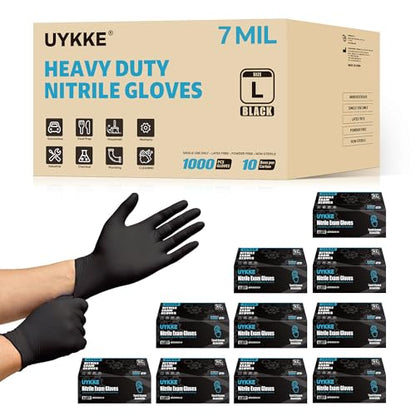 HEAVY DUTY 7 Mil Nitrile Black Gloves Disposable Latex Free Rubber Latex Cleaning Mechanic Food Prep Gloves 1000PCs - size: X-Large