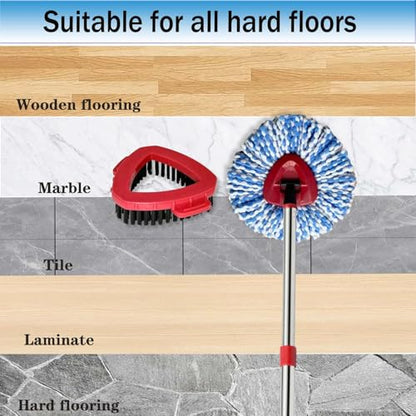 Spin Mop Replace Heads for O Cedar Rinse Clean 2 Tank System, Spin Mop Replacement Head 2 Microfiber Mop Refills, 1 Triangle Head Cover and 30-58in Handle 1 1Scrub Brush - size: 2Refills+1 Base+1 Handle+1Scrub Brush