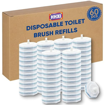 60Ct Disposable Toilet Brush Refills, Toilet Bowl Cleaner Refills, Bathroom Cleaning, Disposable Prefilled Cleaning Scrubbers, Compatible with Most Toilet Brushes