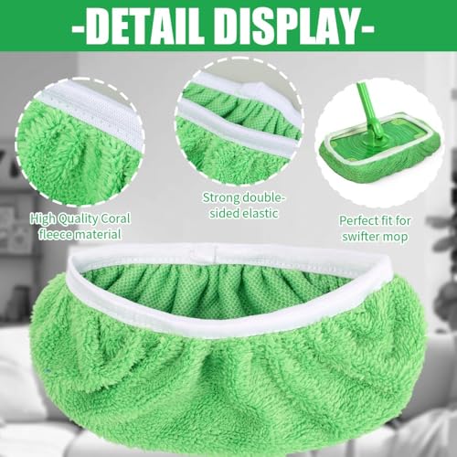 2-in-1 Mop Head Replacement Rag Towel Reusable Microfiber Household Wet and Dry Cleaning Cloths Shoe Cover Rags,22x9cm (Green,2pcs) - color: Green,2pcs