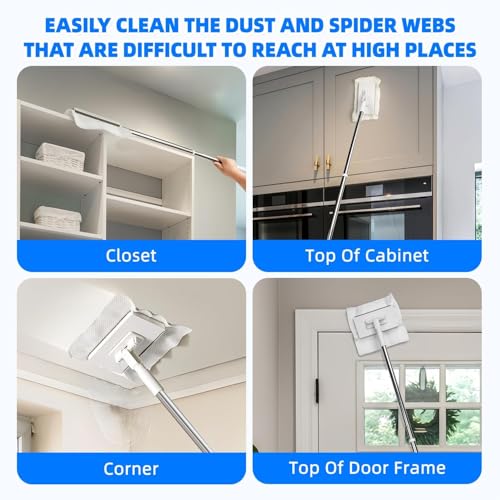 Snap Grip Mini Mop,Zero-Touch Gap Dust Cleaner with 39' Lazy Mop Stick & Locking Head,Disposable Dust Mop for House Wall Bathroom Toilet Corners Multi Surface Cleaning with 5 Cloths