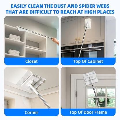 Snap Grip Mini Mop,Zero-Touch Gap Dust Cleaner with 39' Lazy Mop Stick & Locking Head,Disposable Dust Mop for House Wall Bathroom Toilet Corners Multi Surface Cleaning with 5 Cloths