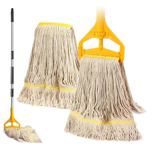 2 Pack 20ozCommercial Mop Heavy Duty Industril Cotton Mop, Cotton Commerical Industrial Grade Mop Replacements Heads for Home,mops for Floor Cleaning Heavy Duty,with 63'' Stainless Steel Mop Handle