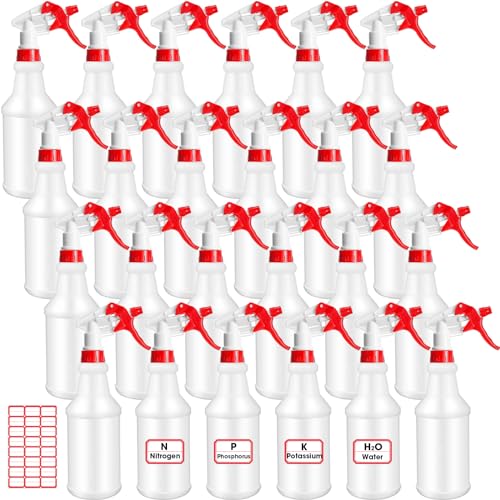 Rtteri 24 Pcs 16 Oz Plastic Spray Bottle for Cleaning Solutions Bulk Empty and Reusable Leak Proof Spraying Bottles for Cleaning, Water, Auto Details, Commercial, Bathroom(Red, White) - color: Red, White