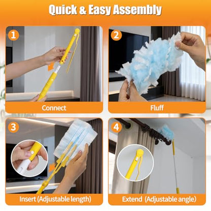 40 Count Duster Refills with 1 Short Handle & 3 ft Extendable Handle, Compatible with Swiffer Duster, 180° Disposable Microfiber Cleaning Dusters, Unscented - style: 40 Refills + 2 Handle