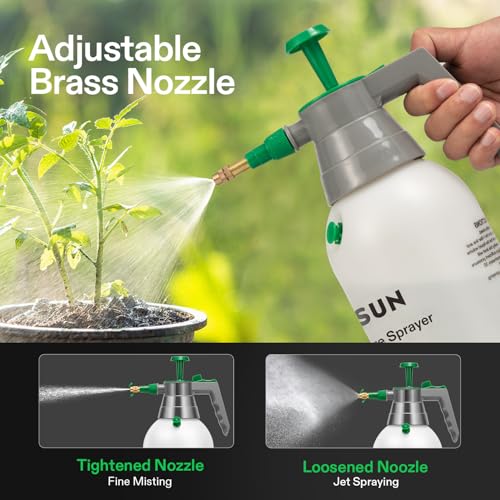VIVOSUN 0.5Gal Handheld Garden Sprayer, 2L Pump Sprayer, 68 Oz Water Spray Bottle with Safety Valve, Adjustable Nozzle, Extended Spray Rod & Additional Seals, Ideal for Watering, Fertilizing, Cleaning - size: 68 ounce