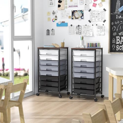 SYKIARIOL Rolling Cart with Drawers,Utility Cart With 8 Drawers and Wooden Tabletop for Living Room,Classroom,Bedroom,Bathroom,Dorm,Office,Dark Grey - color: Grey