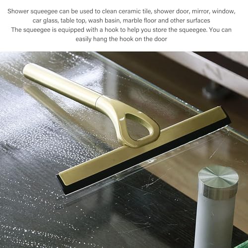 Shower Squeegee, Stainless Steel Window Glass Cleaning Tool with Hanging Hook 8.9x8.7in Soft Rubber Blade Water Stain Remover for Bathroom, Mirror, Car, Glass, Kitchen, Tile