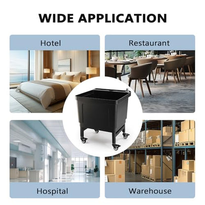 ROVSUN Commercial Mop Sink on Wheels, Plastic Floor Mop Slop Sink, Black Freestanding Mobile Utility Sink for Restaurant, Office, Business, Outdoor, Indoor Use, 19.7L x 18.8W x 22.3H inch
