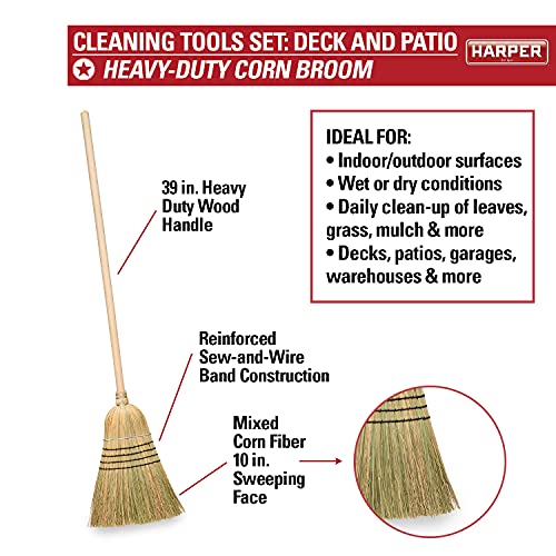 Harper 37518100 Deck/Patio Cleaning Set with 60 in. Handle Deck Brush, Heavy Duty Corn Broom, Scrubbing Brush and Long Reach Scrubbing Brush - style: Deck/Patio Cleaning Set