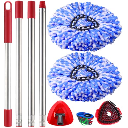 Mop Heads Replacement Handle for Ocedar RinseClean 2-Tank System, 2 Microfiber Mop Refills, 1 Mop Handle (30-58in Adjustable 4-Section Pole), 2 Scrub Brush, 1 Spin Base for O Cedar RinseClean