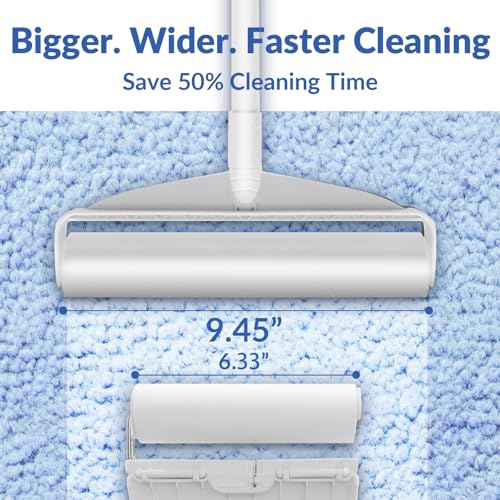 Large Lint Rollers for Carpet: Sticky Rollers for Floor DELOMO 9.45 in with 3 Extendable Handle, Long Handle Sticky Mop for Cleaning Carpets, Cars, Bedding, Couches, and Pet Hair - for Pet Homes - size: A: 1 Roller + 4 Refills (Wide: 9.45 in)