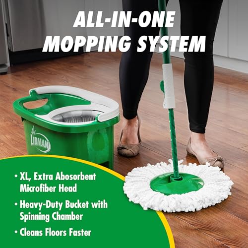 Libman Tornado Spin Mop System and 1 Refill, Mop and Bucket with Wringer Set for Hardwood Floor Cleaning, 2 Total Heads Included - style: Spin Mop Plus 1 Refill