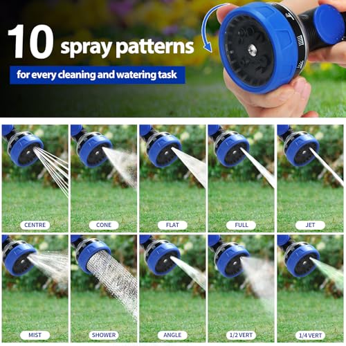 Watering Wand for Garden Hose, 30 Inch, 10 Spray Patterns, Thumb Control Garden Hose Nozzle, Adjustable Water Sprayer with Pivoting Head, Ideal for Hanging Baskets, Plants, and Shrubs, Blue - color: Blue