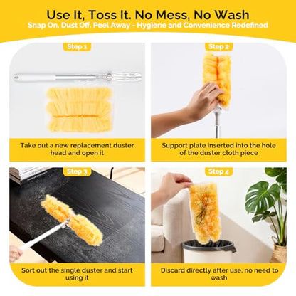 6 FT Extendable Duster Handle with 20 Pcs Refills, Heavy Duty Starter Kit Compatible with Swiffer, Disposable Microfiber Dusting Pads for Ceiling, Fan, Window & Hard to Reach Areas Cleaning