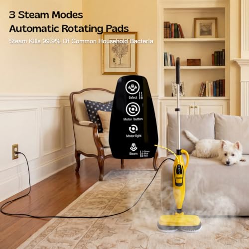 Steambot Steam & Scrub Steam Mop, All-in-One Scrubbing Hard Floor Cleaner, 2 Dirt Grip Soft Scrub Pads Included, XL Water Tank