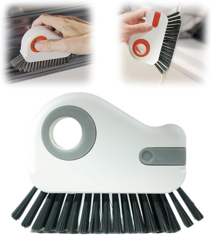 2-in-1 Groove Cleaning Brush with Hidden Scraper, Window Track Cleaner Brush, Crevice Cleaning Tool for Sliding Door Tracks, Window Sills, Narrow Gaps, Kitchen & Bathroom Cleaning (White) - color: White