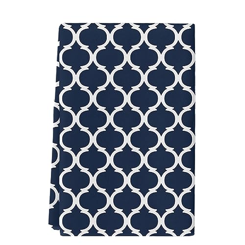 Chic D Geometric Moroccan Pattern Kitchen Towels, Absorbent Microfiber Hand Towels for Kitchen Bathroom Bar Decorative Navy Blue White Ultra Soft Resuable Cleaning Cloths Washable Fast Drying - size: 18" x 28"