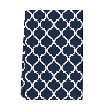 Chic D Geometric Moroccan Pattern Kitchen Towels, Absorbent Microfiber Hand Towels for Kitchen Bathroom Bar Decorative Navy Blue White Ultra Soft Resuable Cleaning Cloths Washable Fast Drying - size: 18" x 28"
