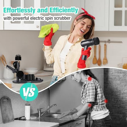 HAUSHOF Electric Spin Scrubber, Cordless Dish Scrubber Brush with 8 Replaceable Heads & 3 Speeds, Power Scrubber Electric Scrubber for Cleaning Kitchen, Sink, Bathroom, Knife Sharpener Included