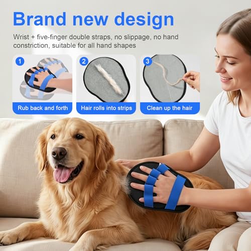 Upgraded Five-Finger Electrostatic Pet Hair Removal Gloves, Reusable Cat & Dog Hair Remover for Couch, Furniture, Carpet, Car Seat, Clothing - Magic Brush Pet Grooming Glove (Blue) - color: Blue