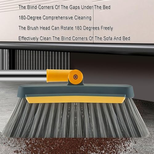 Broom and Dustpan Set, Foldable Standing Soft Bristle Broom and Dustpan Combination Household Broom with Comb Teeth for Home Kitchen Room Office Lobby Floor Use