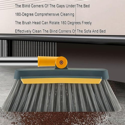 Broom and Dustpan Set, Foldable Standing Soft Bristle Broom and Dustpan Combination Household Broom with Comb Teeth for Home Kitchen Room Office Lobby Floor Use