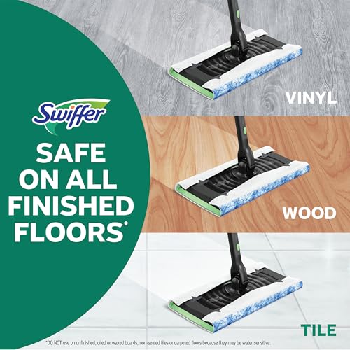 Swiffer Sweep & Mop Deluxe 2-in-1 Multi-Surface Kit for Floor Cleaning, Includes 1 Sweeper Device, 5 Dry Sweeping + 6 Wet Mopping Heavy Duty Cloths, Black - style: Sweep & Mop Deluxe