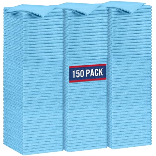 GLIMGLINT Blue Microfiber Cleaning Cloth,150PK Reusable Cleaning Rags,Highly Absorbent Shop Rags Bulk,All-Purpose Car Cleaning Towels for TV Screen, Kitchen, Bathroom, Restaurant, Garage, 14"X12" - color: Blue