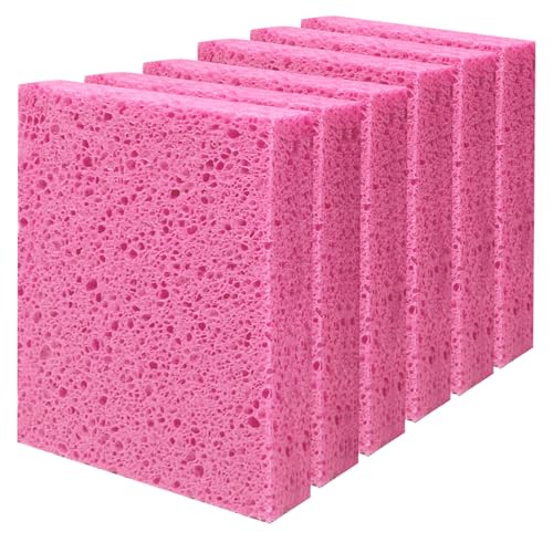 Cellulose Sponges, Large Size 4" x 6" x 1" - Heavy Duty Scrub Kitchen Sponge, Clean Tough Messes Without Scratching Kitchen Cleaning Pads, Pop Up Eco DIY (6 Pack), Pink - color: Pink