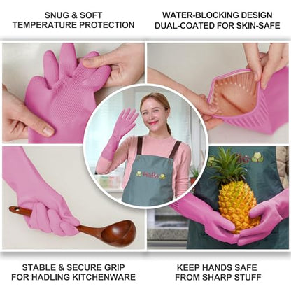 DABOGOSA Reusable Waterproof Household Dishwashing Cleaning Rubber Gloves, Non-Slip Kitchen Glove (Pink, Small (Pack of 3)) - color: Pink, size: Small (Pack of 3)