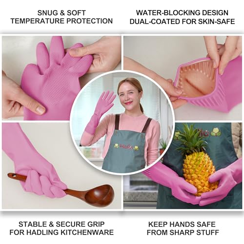 DABOGOSA Mamison 2 Pairs Reusable Waterproof Household Dishwashing Cleaning Rubber Gloves, Non-Slip Kitchen Glove (Pink, Large (Pack of 3)) - color: Pink, size: Large (Pack of 3)