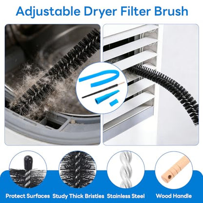 Universal Dryer Vent Cleaner Kit, Flexible Dryer Vacuum Hose Attachment and Lint Brush (Blue)