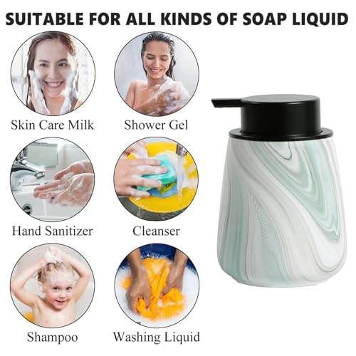 12Oz Ceramic Liquid Soap Dispenser - Modern Lotion Hand Soap Dispenser with Easy-to-Press Black Pump, Reusable and Refillable Dish Soap Dispensers for Bathroom & Kitchen, Marble Green - color: Marble Green, style: Liquid Pump