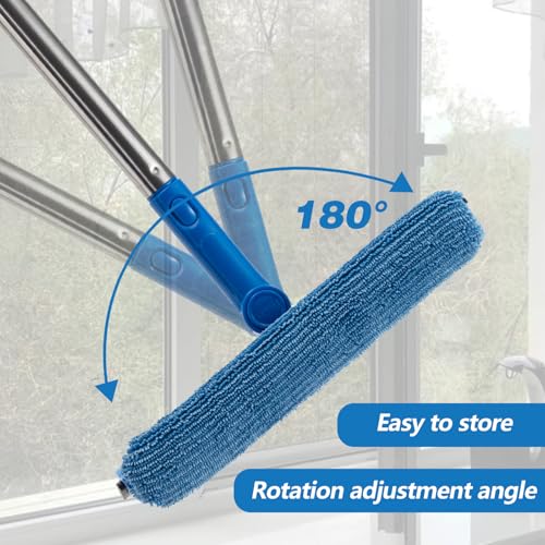 Windows Squeegee 56" Long Handle, 2-in-1 Glass Cleaner with Microfiber Pad and Rubber Blade – Extendable Stainless Steel Squeegee for Shower Doors, Car Windshield, Home Windows and Mirrors