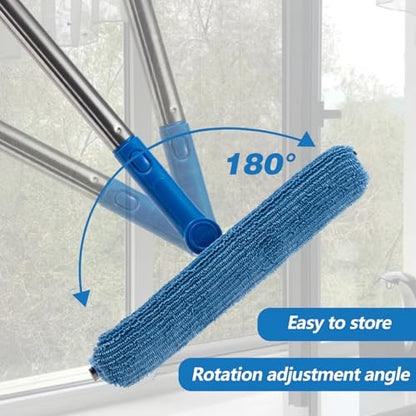 Windows Squeegee 56" Long Handle, 2-in-1 Glass Cleaner with Microfiber Pad and Rubber Blade – Extendable Stainless Steel Squeegee for Shower Doors, Car Windshield, Home Windows and Mirrors