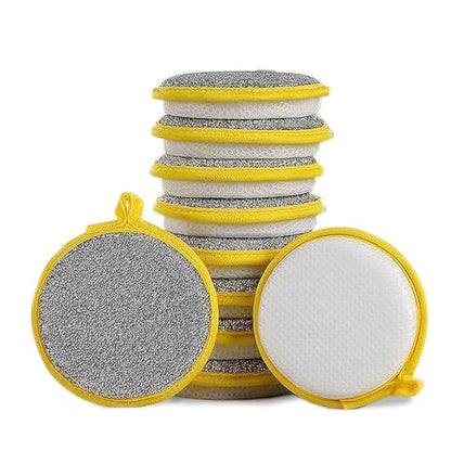 Double-Sided Non-Scratch Dish Sponge Scrubber - Reusable Round Scouring Pads for Dishes, Pots & Pans, Kitchen Sink Cleaning Tool (10)