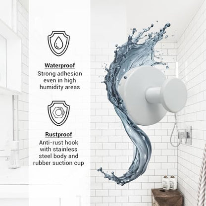 Suction Cup Hooks for Shower - 2 Pack, White - Stainless Steel, Strong Suction, No Drill, Removable Hanger, Tile Bathroom Kitchen Wall, Glass Door, Mirror Hook Hanging Robe, Towel Holder - color: White