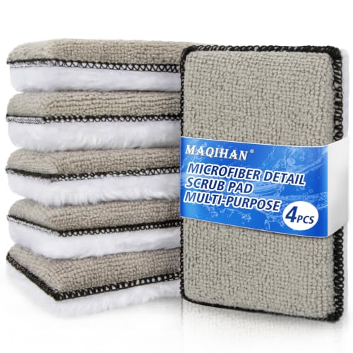 MAQIHAN Microfiber Applicator Pad - 4PCS Microfiber Pads Detailing Sponge, 5x4 Inch Car Interior Detailing Kit for Leather Sofa Shoes Bags, Car Wash Sponge for Household Cleaning