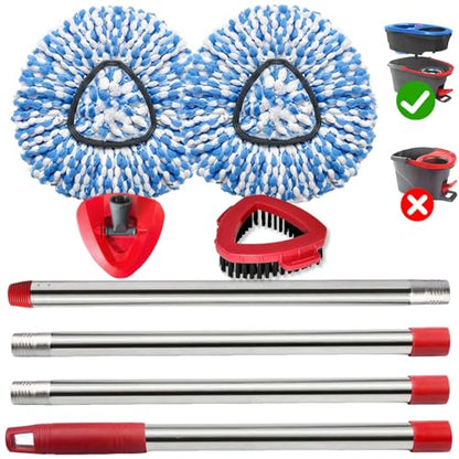 Spin Mop Replace Heads for O Cedar Rinse Clean 2 Tank System, Spin Mop Replacement Head 2 Microfiber Mop Refills, 1 Triangle Head Cover and 30-58in Handle 1 1Scrub Brush - size: 2Refills+1 Base+1 Handle+1Scrub Brush
