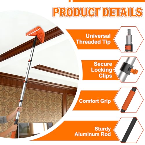 LAANPOLE 20FT Reach Dusters for Cleaning, Ceiling Fan Cleaner Duster with Extension Pole, Wall and Baseboard Cleaner Mop with Handle for Window Cobweb Fan Blade and High Ceiling - size: 12FT