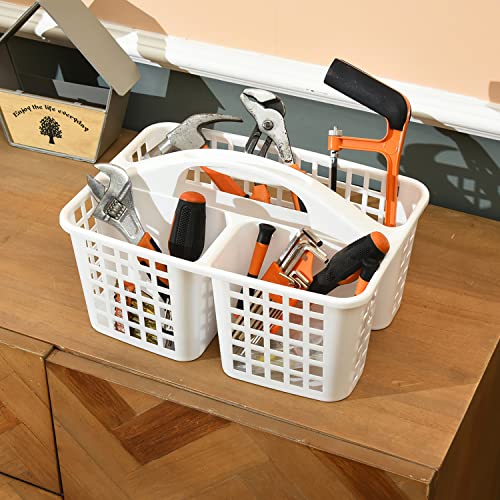 Haundry 3 Compartments Plastic Shower Caddy Basket, Portable Divided Cleaning Supply Storage Organizer with Handle (White) - color: A Style-White