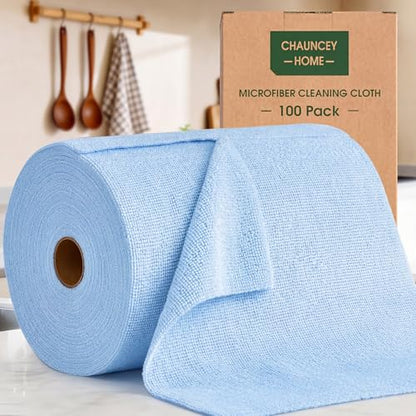 Microfiber Cleaning Cloth Roll - 100 Pack Tear Away Microfiber Paper Towels, Reusable, Washable, Scratch-Free, Kitchen Towels for Car, Home, Kitchen, Glass, Dishes (Blue) - color: Blue
