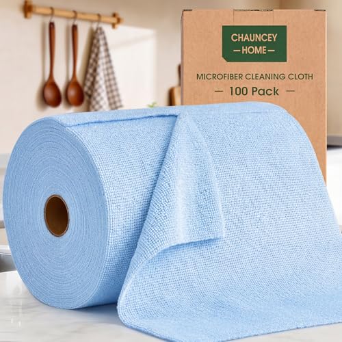 Microfiber Cleaning Cloth Roll - 100 Pack Tear Away Microfiber Paper Towels, Reusable, Washable, Scratch-Free, Kitchen Towels for Car, Home, Kitchen, Glass, Dishes (Blue) - color: Blue