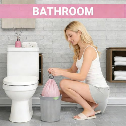 Drawstring Trash Bag 100PCS, Leakproof Small Trash Bags, Unscented Small Garbage Bags, 15 Liter Mini Wastebasket can Liners for Office Bedroom Bathroom, Pink - color: 100Pink