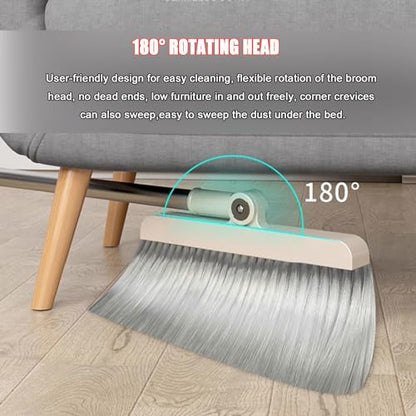 Broom and Dustpan Set for Home Folding Cleaning Tools Long Handle Broom with Upright Standing Dustpan Combo for Office Home Kitchen Lobby Floor Cleaning,White - color: White