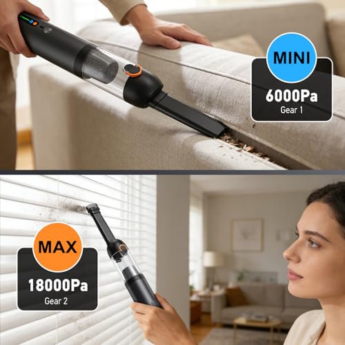 Car Vacuum Portable Cordless,18000Pa 4in1 Portable Handheld Cleaner Vacuum &Air Duster 2 Suction Modes Power Blowing&Inflating, Brushless Motor Vacuum with Multi Nozzles for Car,Keyboards, Office,Pet